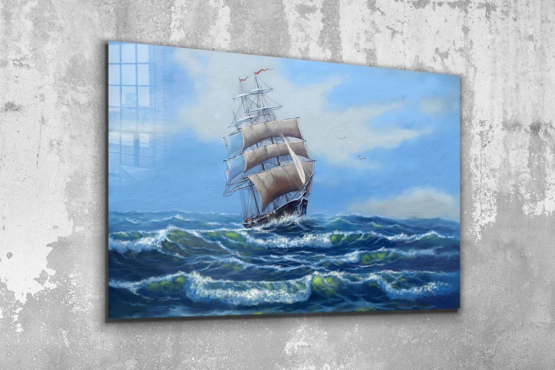 Sail Ship Painting Print Tempered Glass Wall Art 100% Made in Australia Ready to Hang