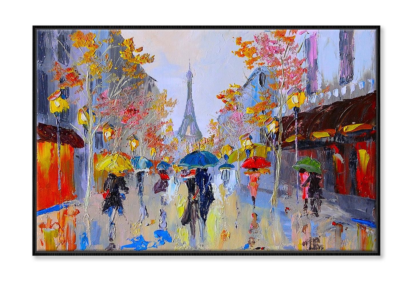 Oil Painting of People in Eiffel Tower Street France Wall Art Limited Edition High Quality Print Canvas Box Framed Black