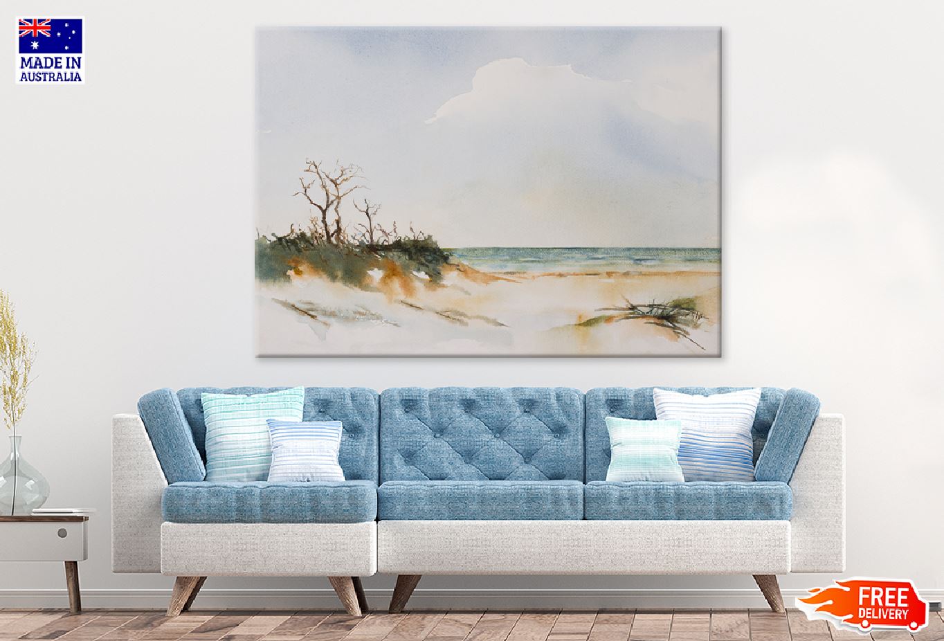 Beach View Watercolor Painting Print 100% Australian Made