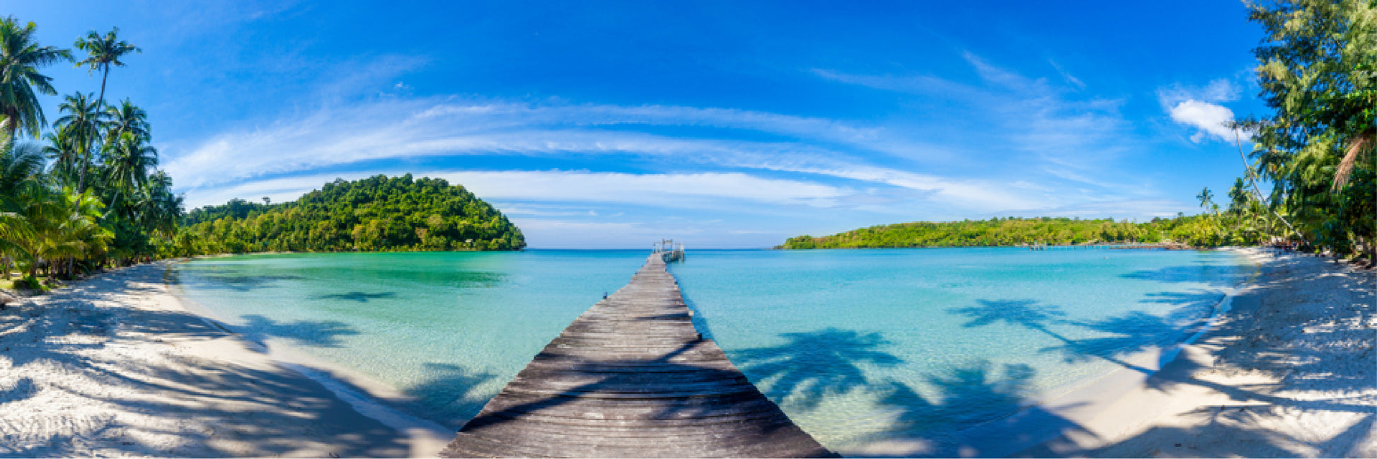 Panoramic Canvas Wooden Pier Over Sea Scenery Photograph High Quality 100% Australian made wall Canvas Print ready to hang