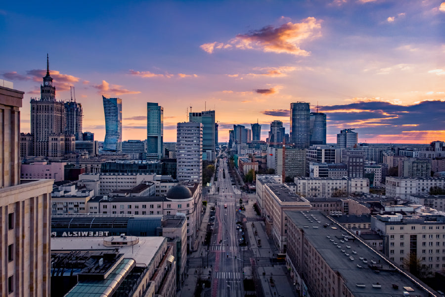 Warsaw City Sunset View Photograph Poland Home Decor Premium Quality Poster Print Choose Your Sizes