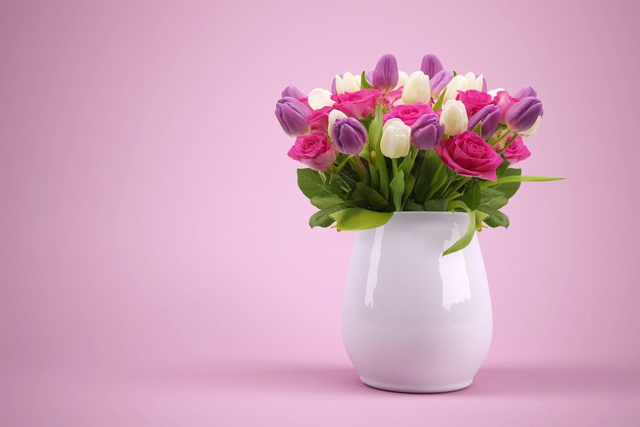 Purple Tulip & Rose Flowers Vase Photograph Print 100% Australian Made