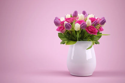 Purple Tulip & Rose Flowers Vase Photograph Print 100% Australian Made