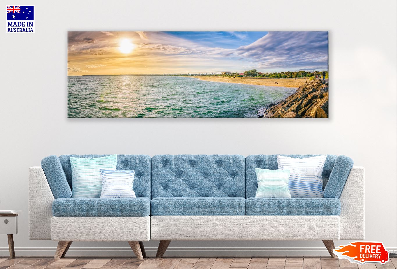 Panoramic Canvas Rock near Beach Sky View Photograph High Quality 100% Australian Made Wall Canvas Print Ready to Hang