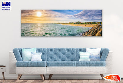 Panoramic Canvas Rock near Beach Sky View Photograph High Quality 100% Australian Made Wall Canvas Print Ready to Hang