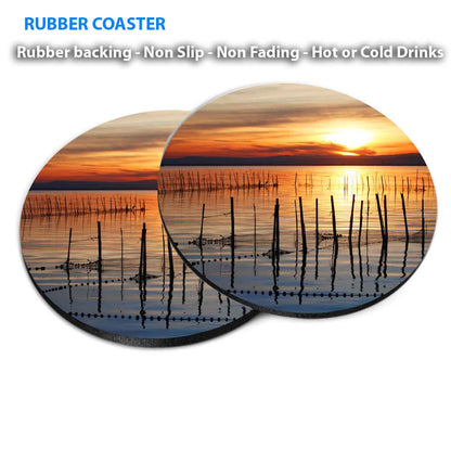 Sunset Sky & Fishing net on Lake View Coasters Wood & Rubber - Set of 6 Coasters