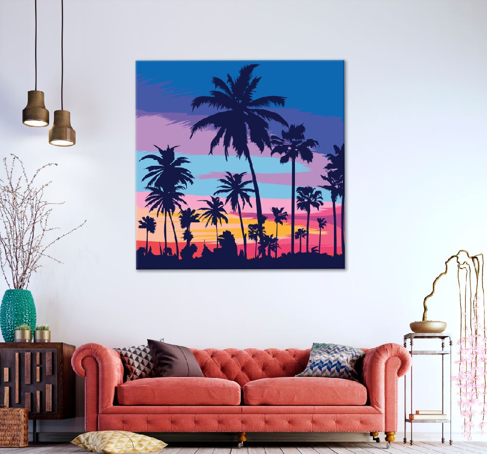 Square Canvas Palm Trees Sunset Digital Art Design High Quality Print 100% Australian Made