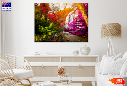 Colorful Trees & Waterfall View Print 100% Australian Made