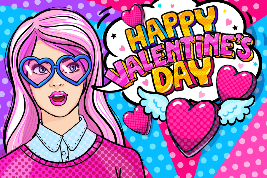 Happy Valentine's Day Quote With Young Girl Wearing Heart Shaped Glasses Illustration Print 100% Australian Made