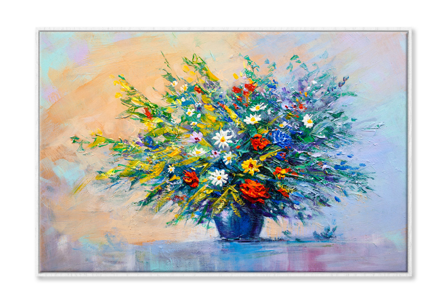 Flowers with Plants Vase Oil Painting Wall Art Limited Edition High Quality Print Canvas Box Framed White