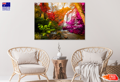 Colorful Trees & Waterfall View Print 100% Australian Made