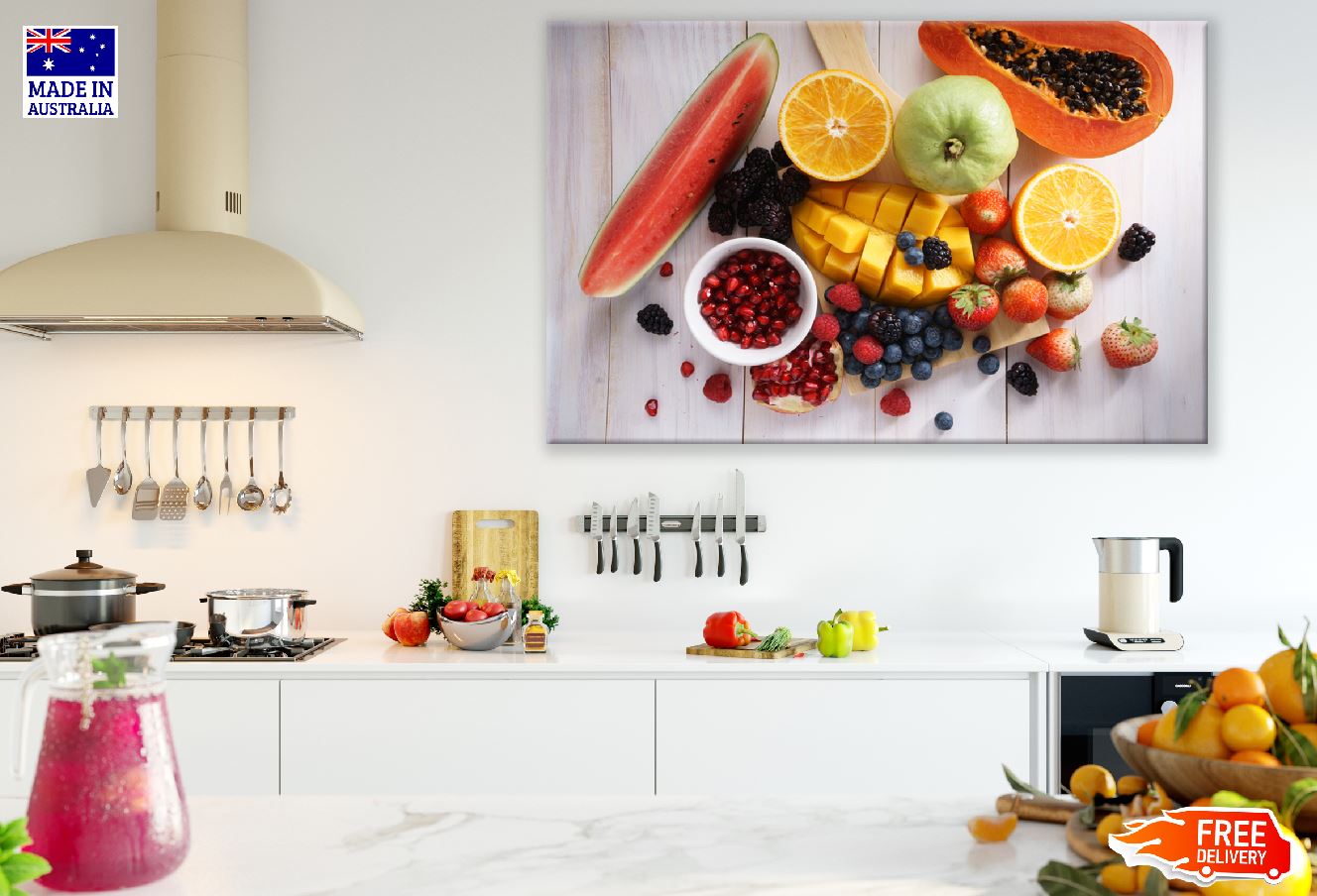 Healthy Fresh Mixed Fruits on Table Photograph Print 100% Australian Made