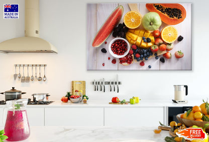 Healthy Fresh Mixed Fruits on Table Photograph Print 100% Australian Made