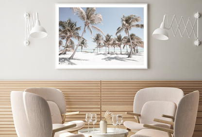 Palm Trees on Sandy Seashore View Photograph Home Decor Premium Quality Poster Print Choose Your Sizes