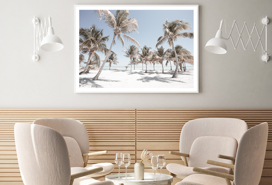 Palm Trees on Sandy Seashore View Photograph Home Decor Premium Quality Poster Print Choose Your Sizes