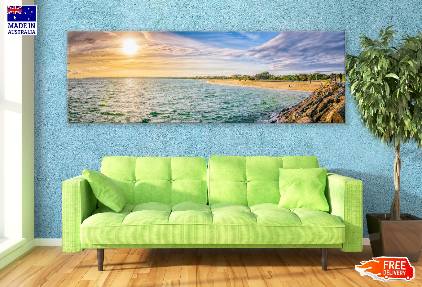 Panoramic Canvas Rock near Beach Sky View Photograph High Quality 100% Australian Made Wall Canvas Print Ready to Hang