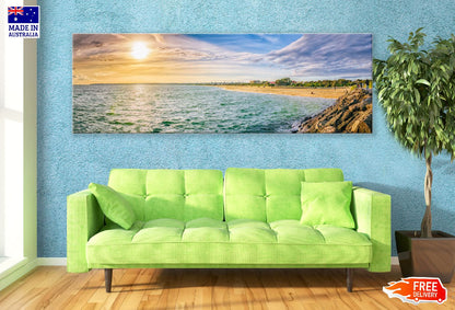 Panoramic Canvas Rock near Beach Sky View Photograph High Quality 100% Australian Made Wall Canvas Print Ready to Hang