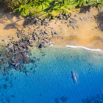 Square Canvas Blue Beach with Stone Aerial View Photograph High Quality Print 100% Australian Made