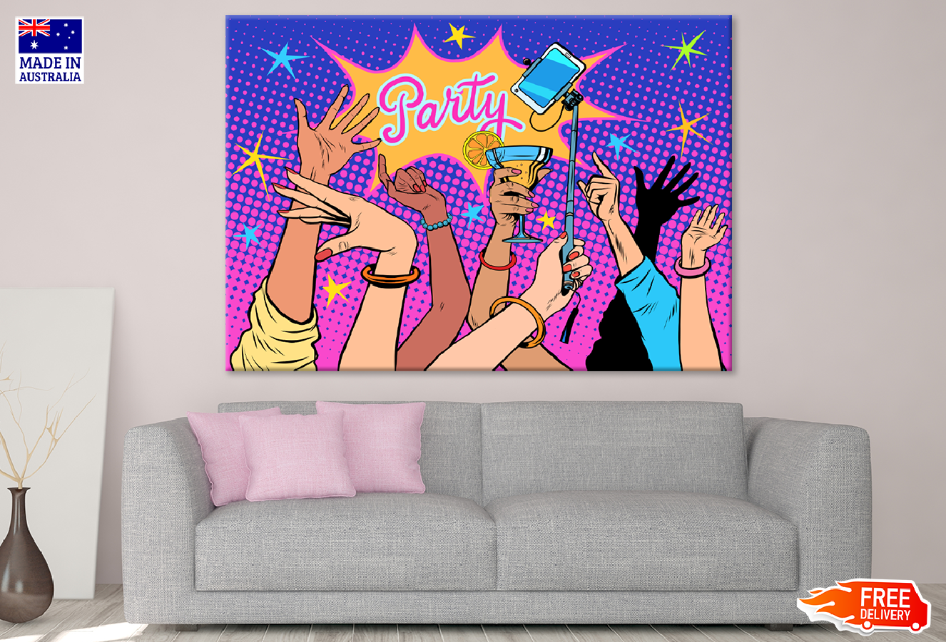 Party Quote & Hands Vector Art Print 100% Australian Made