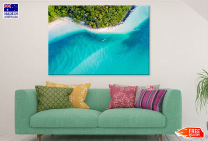 Aerial View of Blue Beach Scenery Photograph Print 100% Australian Made