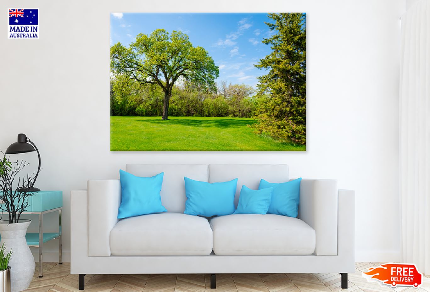 Blue Sky & Green Grass with Trees Photograph Print 100% Australian Made