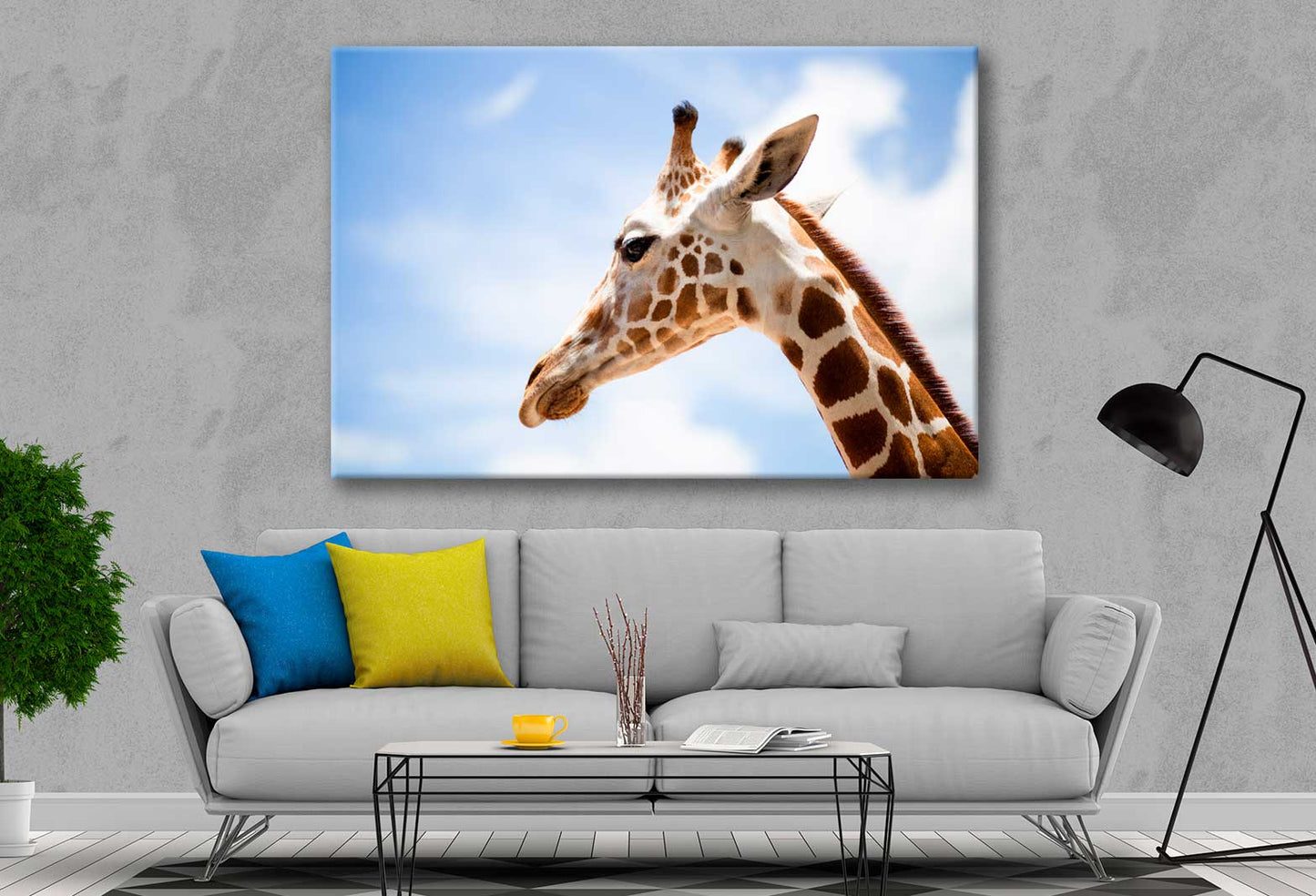 Bella Home Giraffe Closeup View & Blue Sky Print Canvas Ready to hang