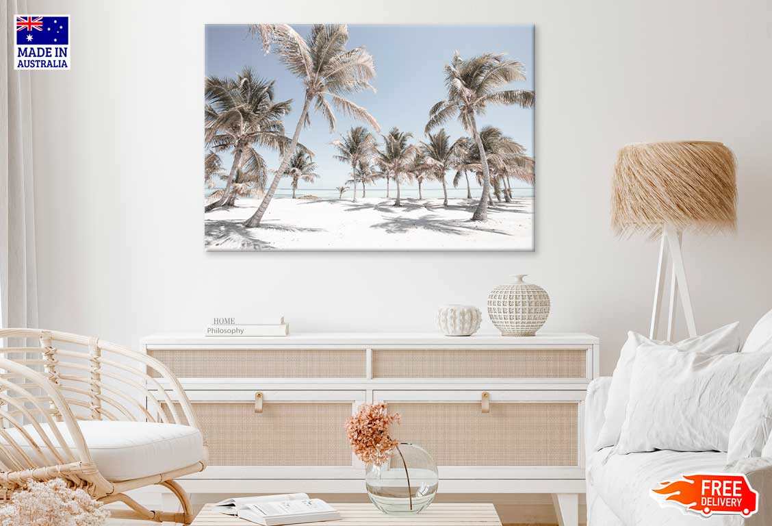 Palm Trees on Sandy Seashore View Photograph Print 100% Australian Made