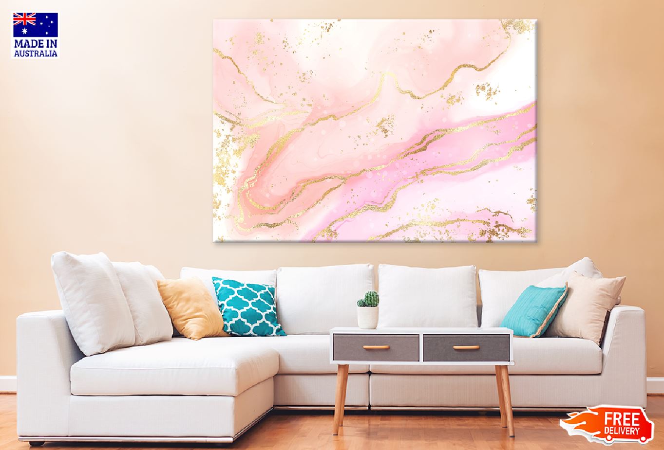 White Pink & Gold Splash Abstract Design Print 100% Australian Made