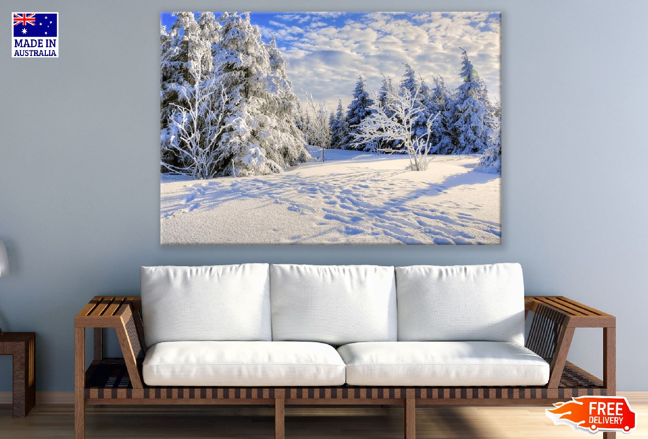 Snow Covered Trees & Blue Sky Photograph Print 100% Australian Made