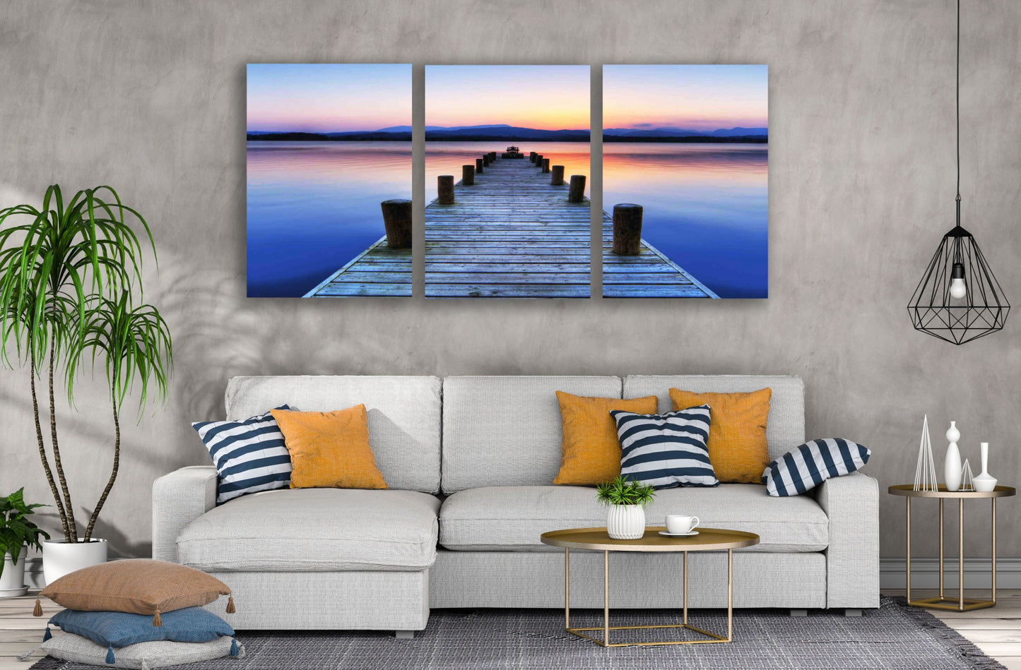 3 Set of Wooden Pier Over Beach Sunset View Photograph High Quality Print 100% Australian Made Wall Canvas Ready to Hang