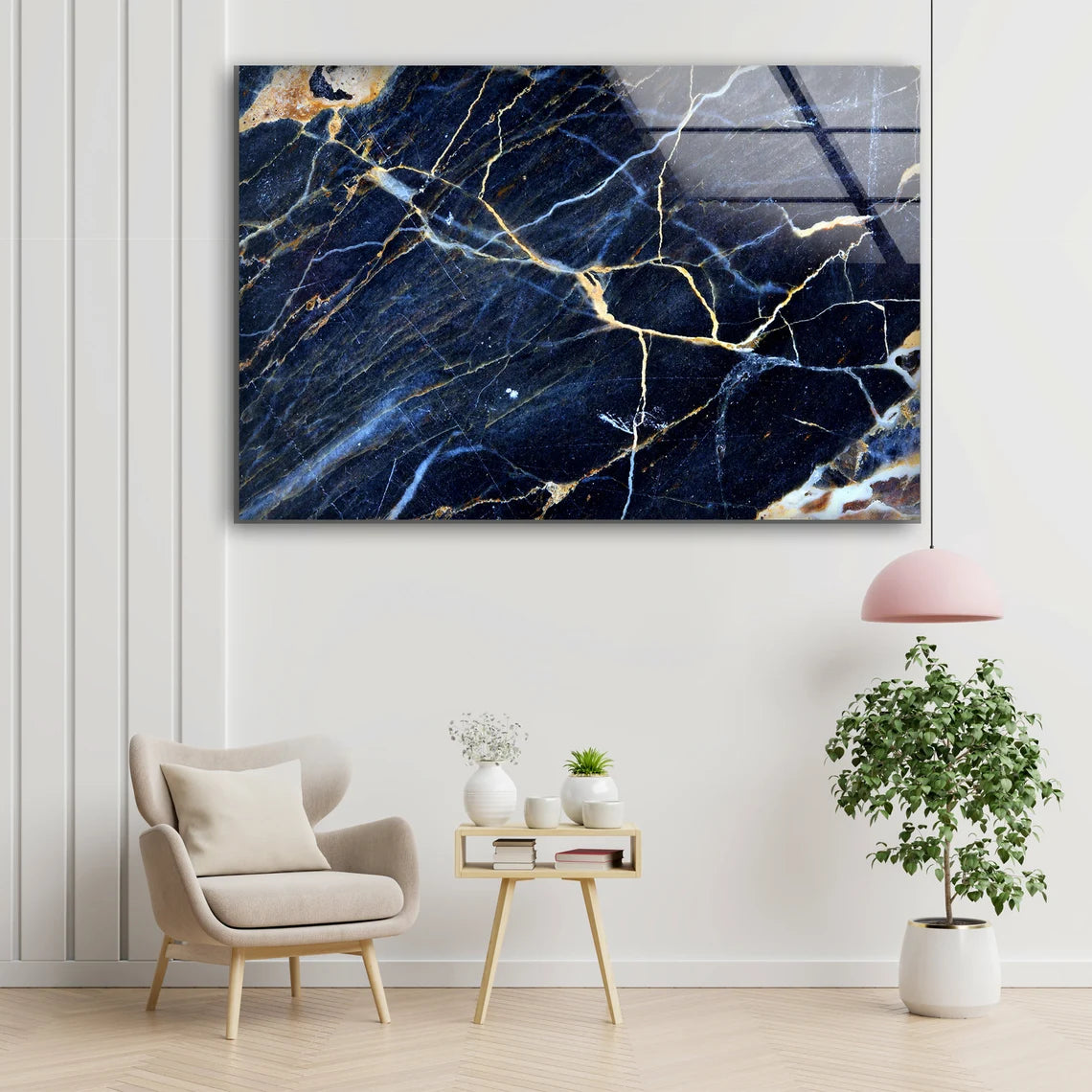 Blue Gold & Silver Abstract Design Acrylic Glass Print Tempered Glass Wall Art 100% Made in Australia Ready to Hang