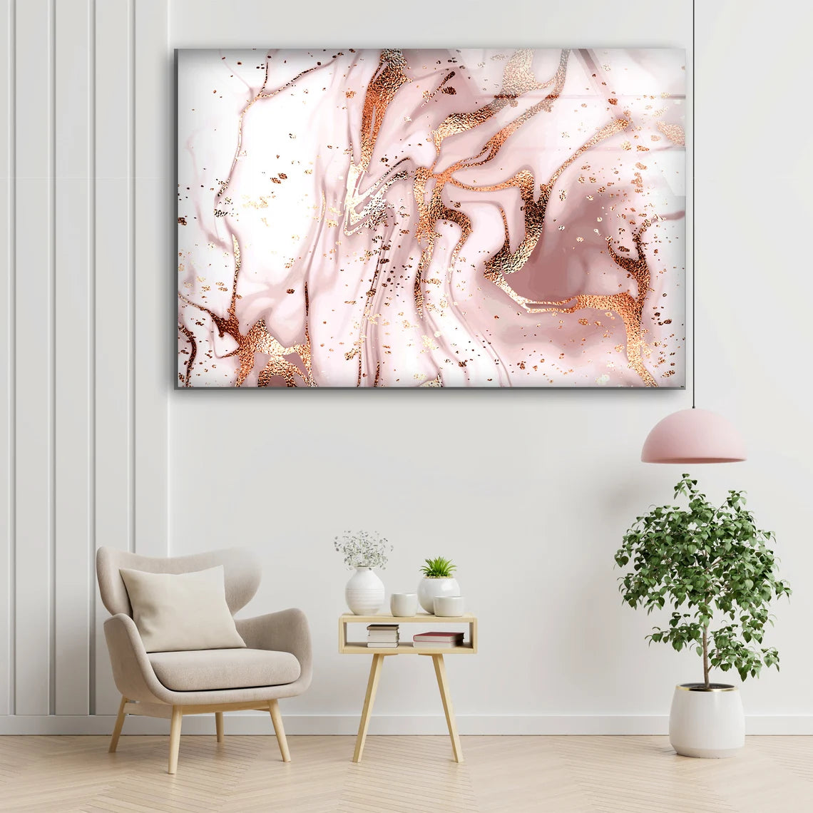 Pink & Gold Abstract Design Acrylic Glass Print Tempered Glass Wall Art 100% Made in Australia Ready to Hang