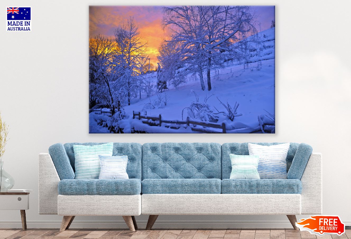 Snow Covered Trees Sunset Photograph Print 100% Australian Made