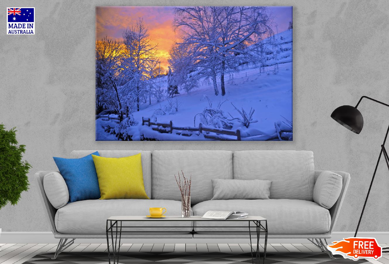 Snow Covered Trees Sunset Photograph Print 100% Australian Made