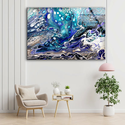 Blue Purple & White Abstract Alcohol Design Acrylic Glass Print Tempered Glass Wall Art 100% Made in Australia Ready to Hang