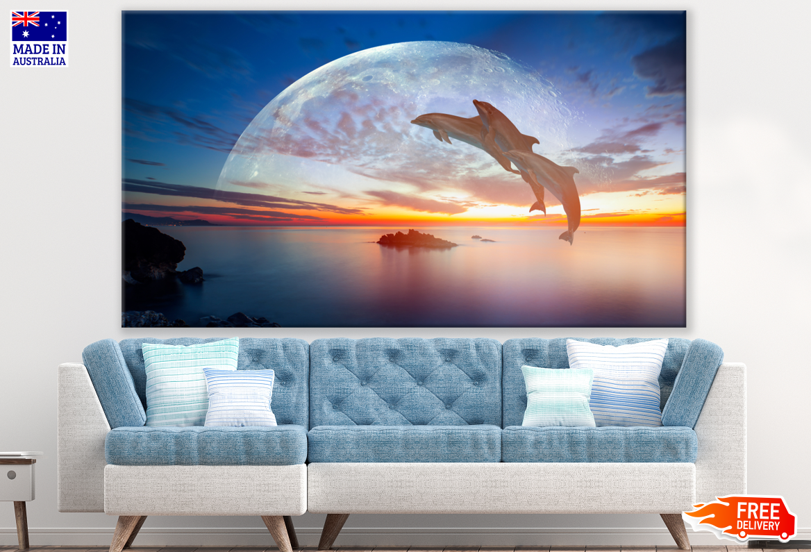 Dolphins Jumping Over Sea Photograph Print 100% Australian Made