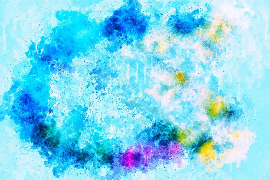 Blue Pink & Yellow Color Spots Abstract Design Print 100% Australian Made