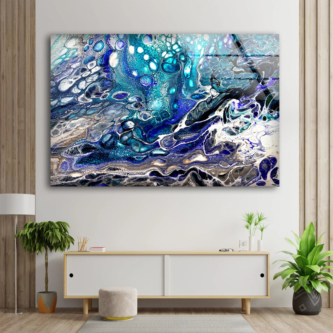 Blue Purple & White Abstract Alcohol Design Acrylic Glass Print Tempered Glass Wall Art 100% Made in Australia Ready to Hang