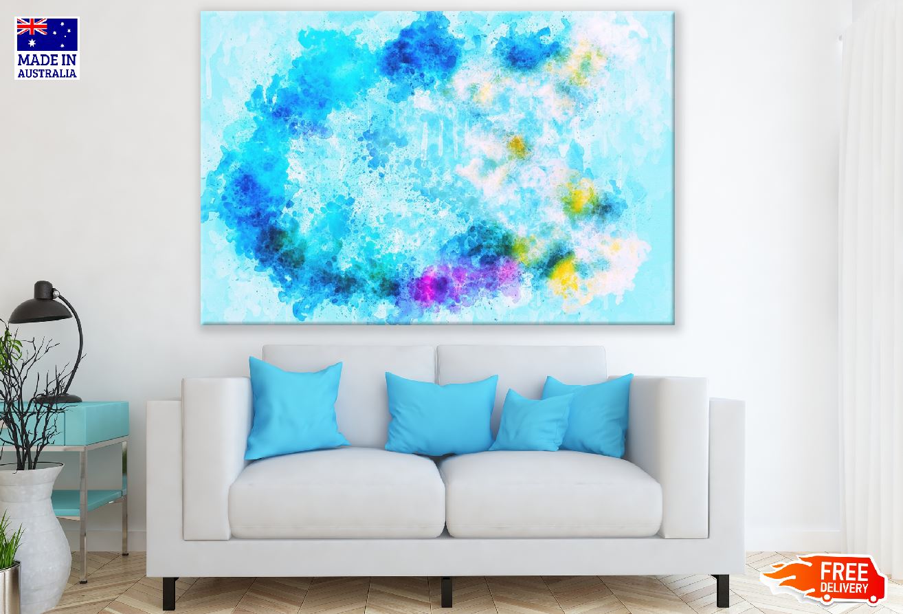 Blue Pink & Yellow Color Spots Abstract Design Print 100% Australian Made