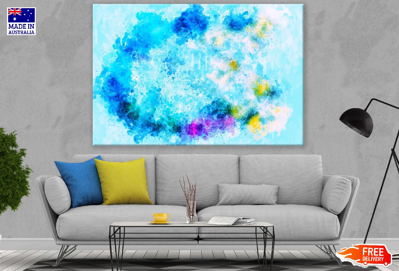 Blue Pink & Yellow Color Spots Abstract Design Print 100% Australian Made