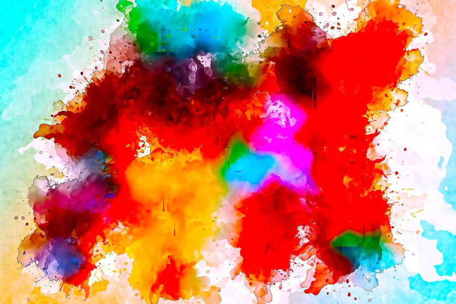 Red Orange & Blue Color Spots Abstract Design Print 100% Australian Made