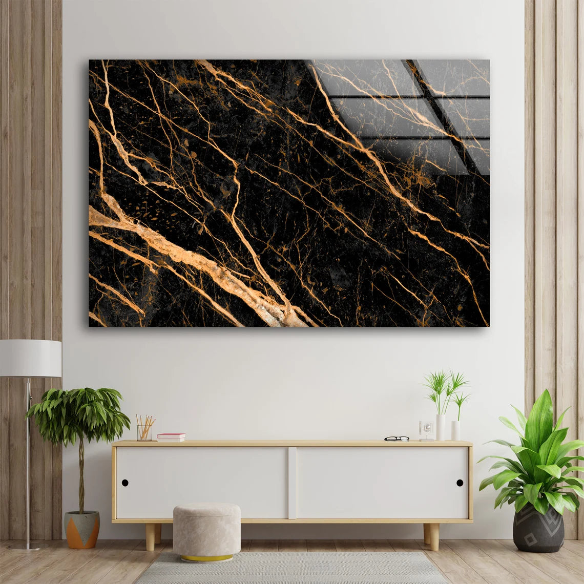 Black & Gold Abstract Design Acrylic Glass Print Tempered Glass Wall Art 100% Made in Australia Ready to Hang