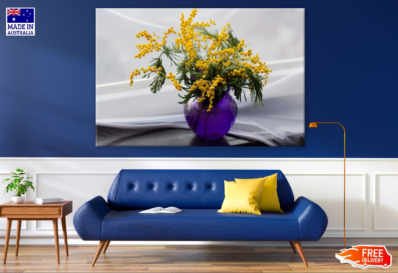 Mimosa Flowers on Flower Vase Photograph Print 100% Australian Made