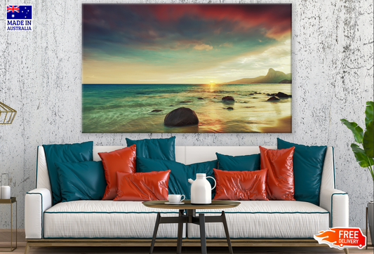 Beach View With Red Clouds Photograph Print 100% Australian Made