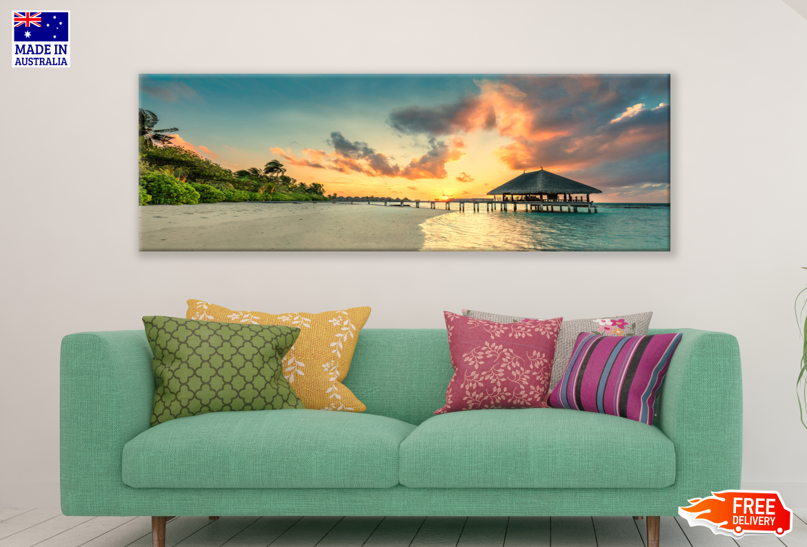 Panoramic Canvas Beach Pier Sunset High Quality 100% Australian made wall Canvas Print ready to hang