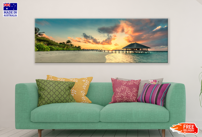 Panoramic Canvas Beach Pier Sunset High Quality 100% Australian made wall Canvas Print ready to hang