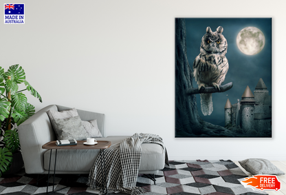 Owl Sitting on a Branch Moon Castle Photograph Print 100% Australian Made