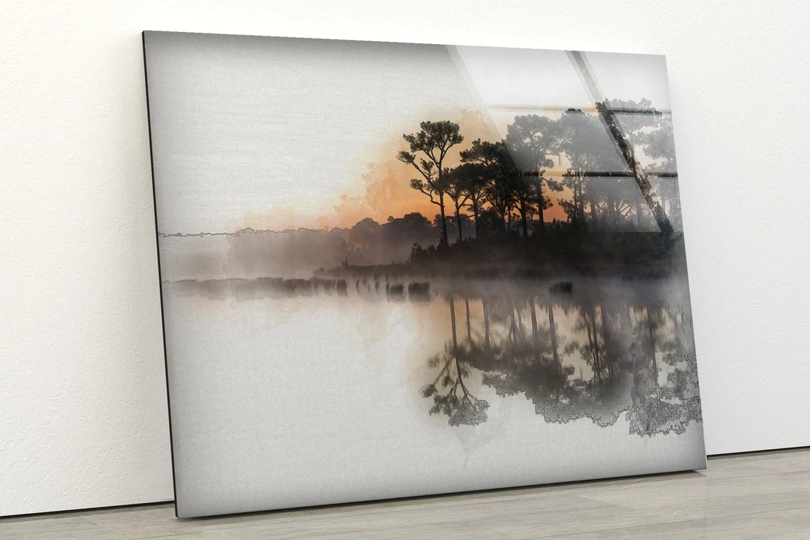 Forest & Lake Painting Acrylic Glass Print Tempered Glass Wall Art 100% Made in Australia Ready to Hang