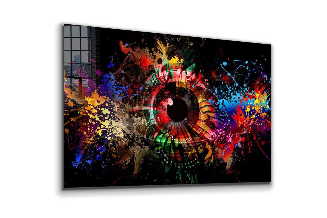 Colorful Eye Abstract Print Tempered Glass Wall Art 100% Made in Australia Ready to Hang