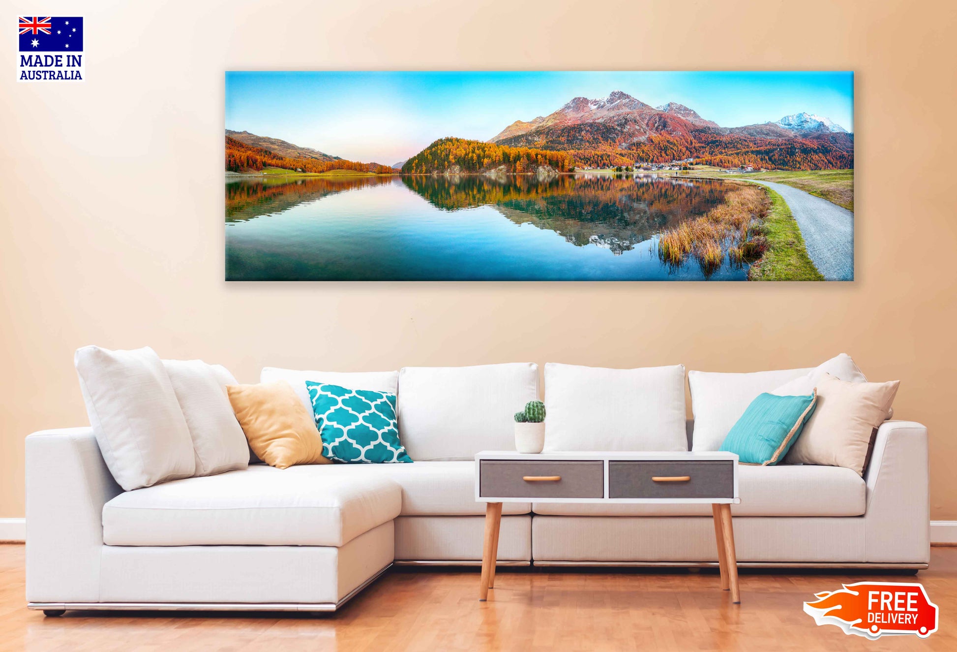 Panoramic Canvas Silvaplana Lake View Photograph High Quality 100% Australian Made Wall Canvas Print Ready to Hang